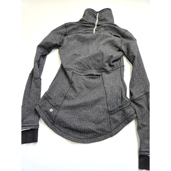 Lululemon Base Runner 1/2 Zip Heathered Herringbone Black Reflective Trim Sz 6 - Picture 8 of 14